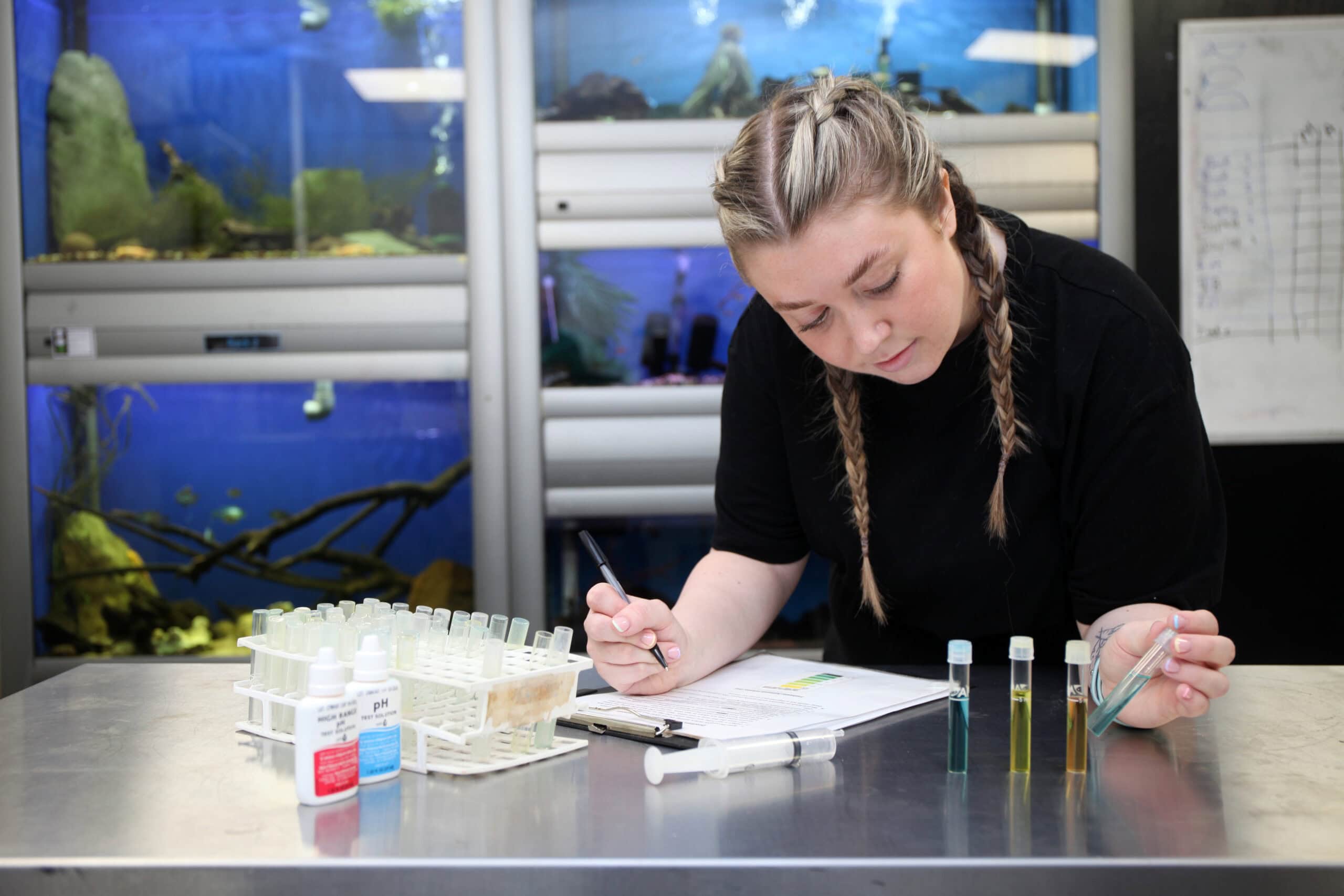 Animal Management degree student carries out aquatic practical at University Centre Reaseheath