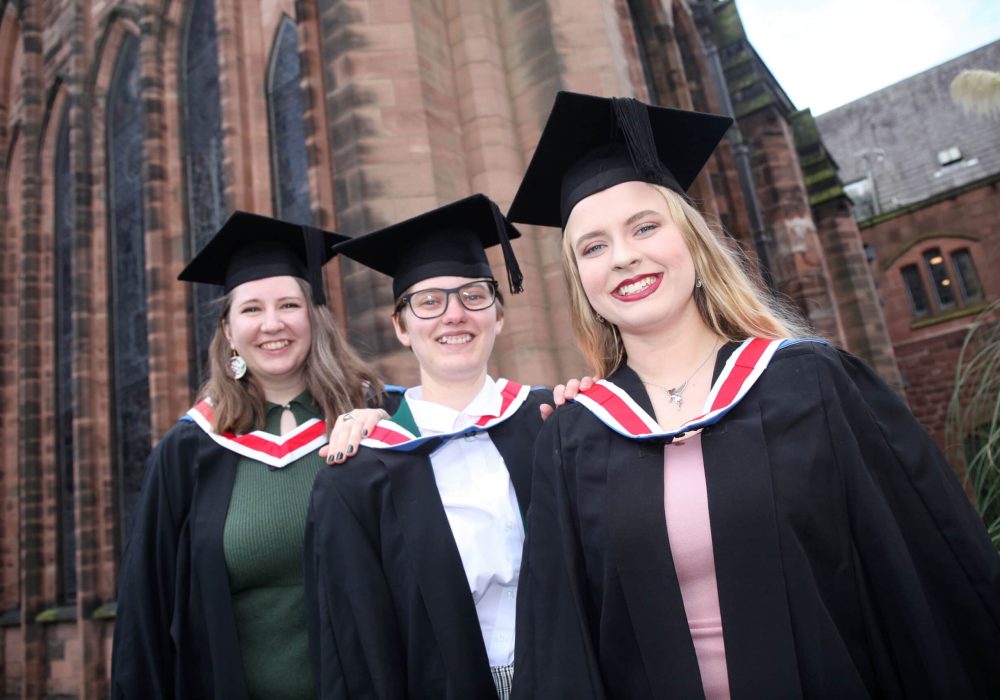 BSc Wildlife Conservation and Ecology graduates Sally Hall, Sophie Sutcliffe, Shiri Green