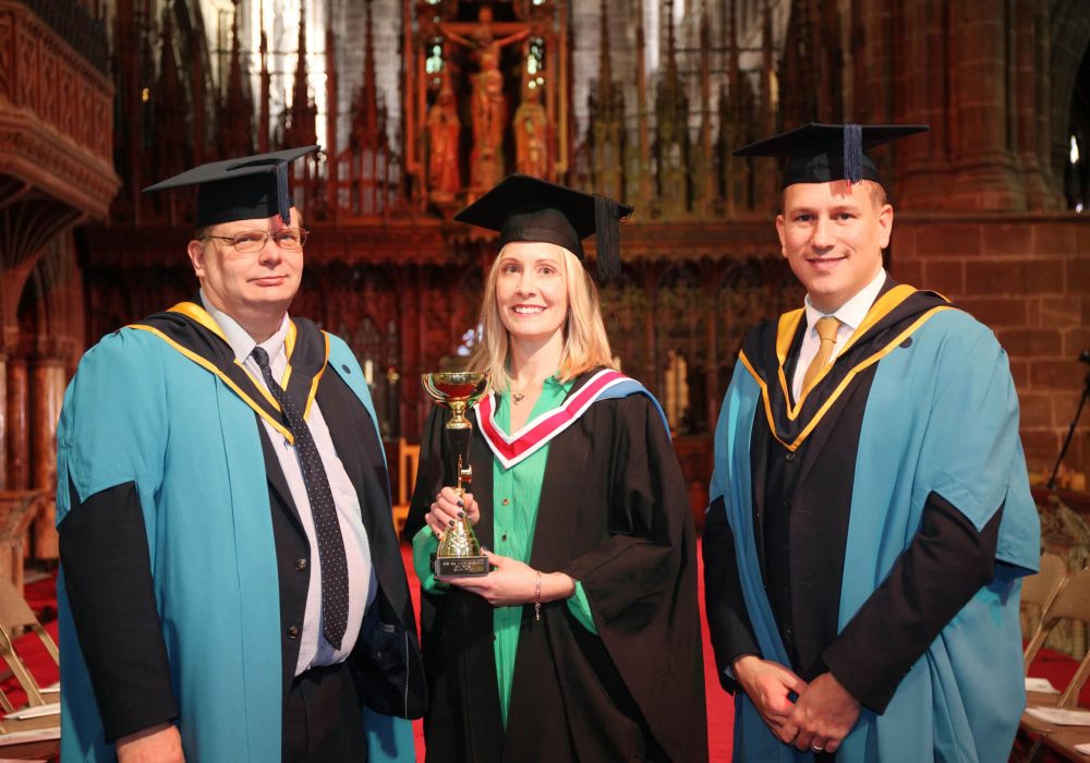 Dean's Award winner Selina Royle with Principal Marcus Clinton and Dean of HE Peter Greenall